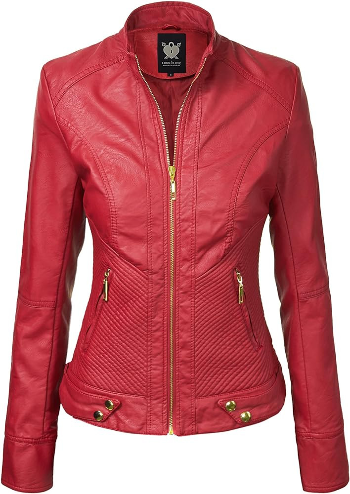 Lock and Love Women's Removable Hooded Faux Leather Jacket Moto Biker Coat | Amazon (US)