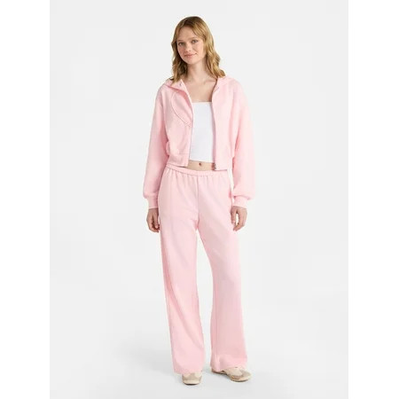 No Boundaries Embroidered Fleece Zip-Up Hoodie and Pants Set 2-Piece Women s XXS-4X | Walmart (US)