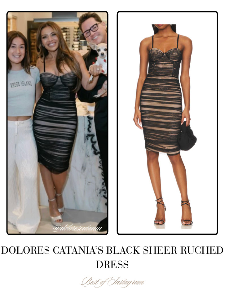 Dolores Catania's Black Sheer Ruched Dress 📸= @dolorescatania 

 