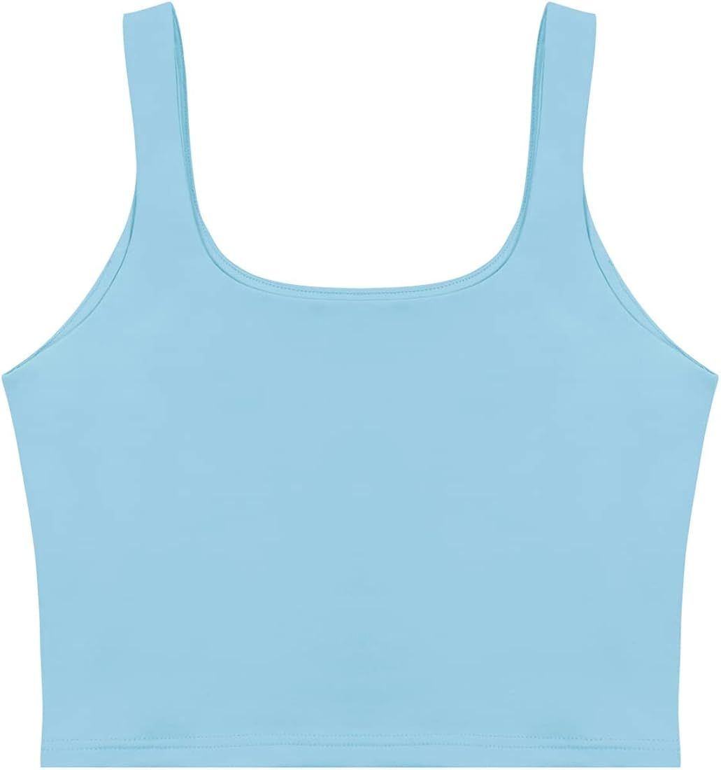REORIA Women’s Sexy Square Neck Double Lined Seamless Sleeveless Cropped Tank Yoga Crop Tops | Amazon (US)