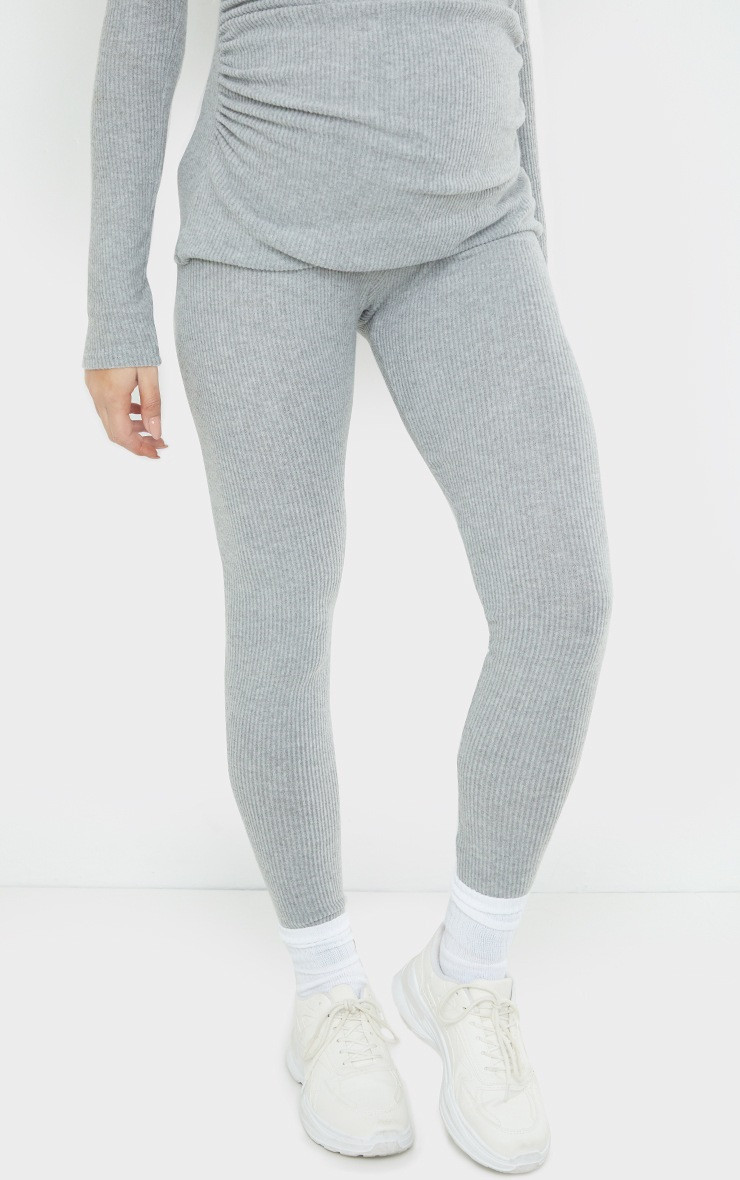 Maternity Grey Ruched Brushed Leggings | PrettyLittleThing US