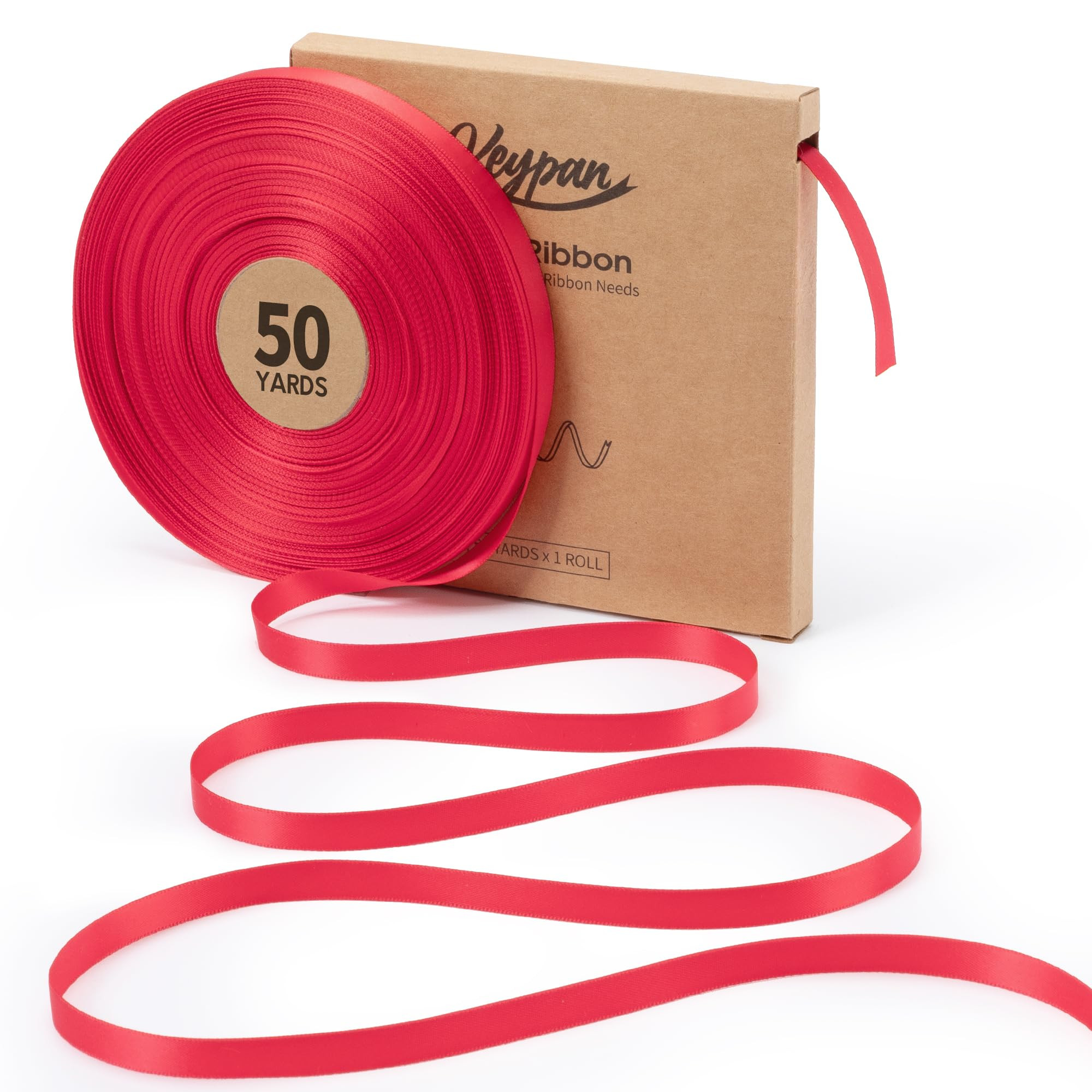 Red Satin Ribbon 3/8 Inch x 50 Yards Double-Faced Ribbons for Christmas Gift Wrapping Flower Bouq... | Amazon (US)