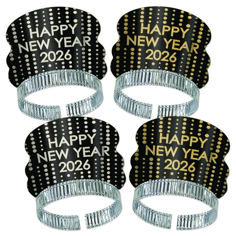 Beistle New Year's Eve Black, Gold, and Silver Paper Tiara Headbands, 4 Count | Walmart (US)