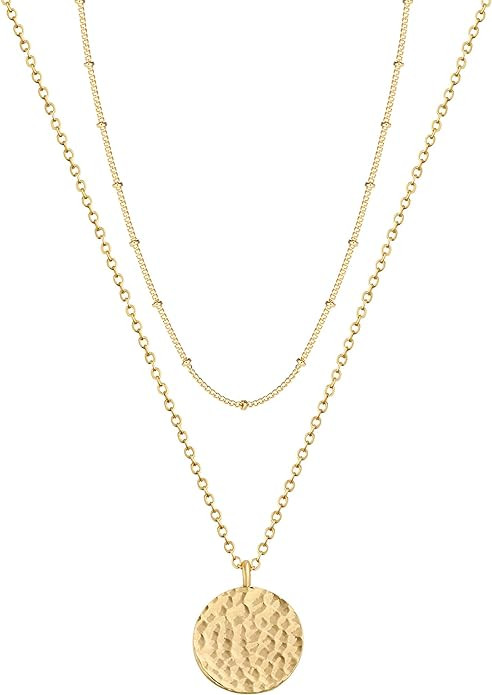 Fettero Pendant Necklace Gold Choker Layered Coin Open Karma Circle Full New Crescent Moon 14K Go... | Amazon (US)