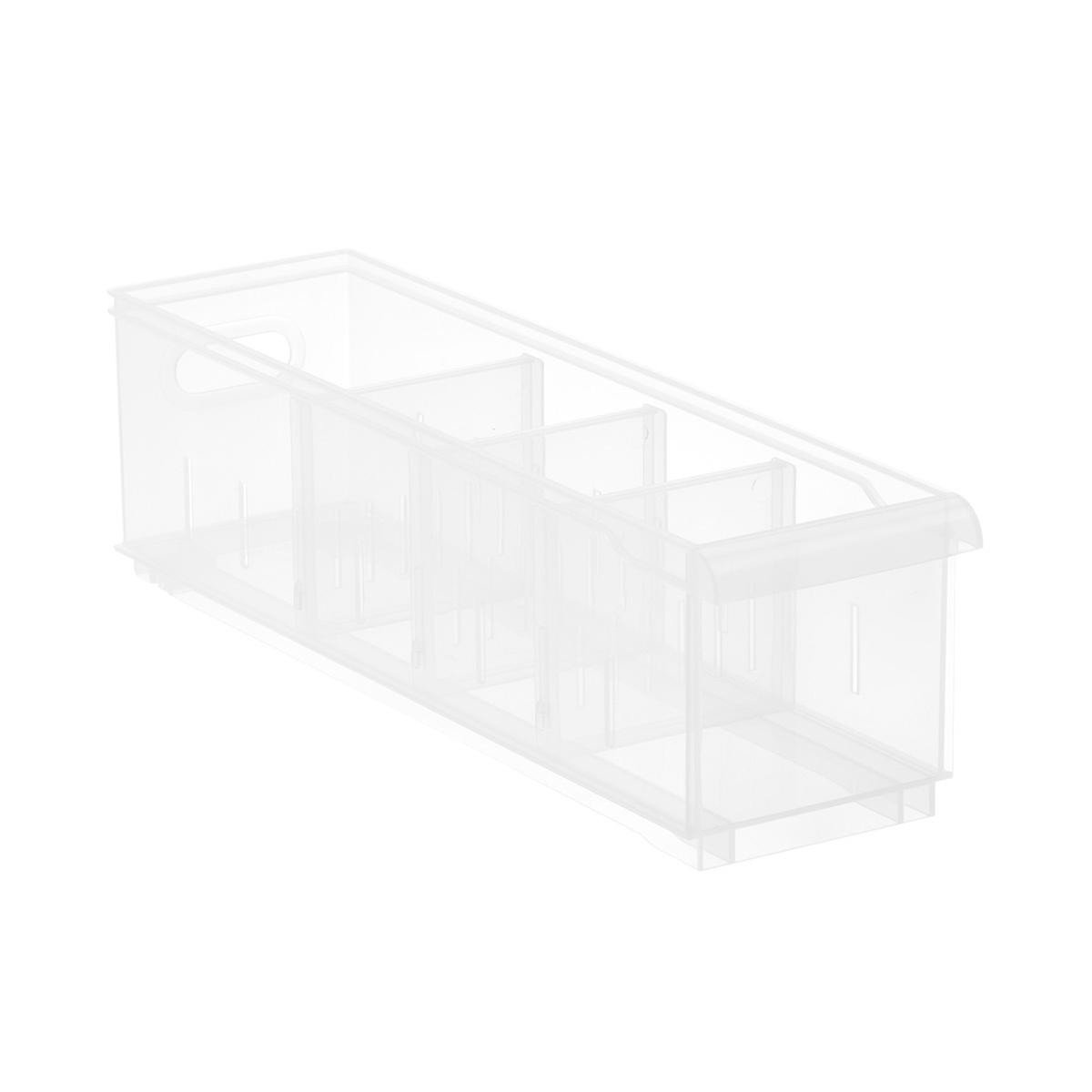 Narrow Short Stacking Plastic Bin W/ Wheels Clear | The Container Store