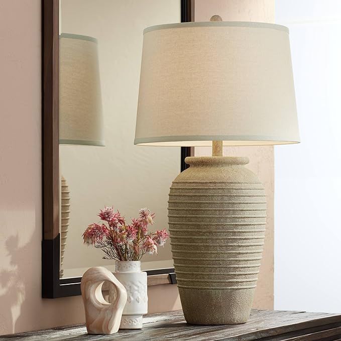 Austin Country Cottage Southwest Style Jug-Shaped Table Lamp 28" Tall Sand Tone Desert Ridged Cre... | Amazon (US)