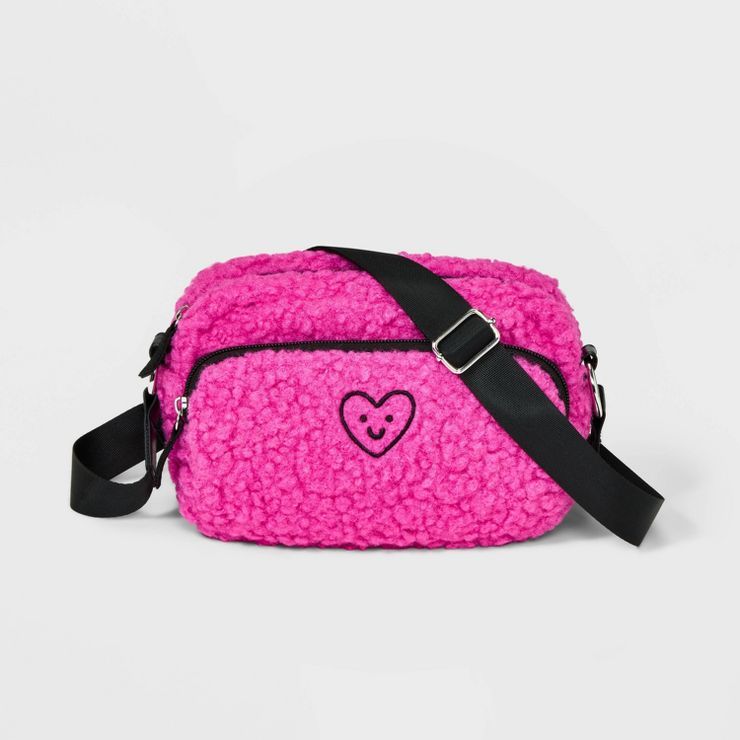 Girls' Sherpa Smiley Crossbody Bag - Cat & Jack™ Pink | Target