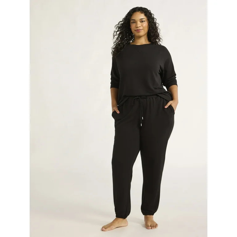 Joyspun Women's French Terry Cloth Top and Jogger Pants Set, 2-Piece, Sizes XS-3X | Walmart (US)