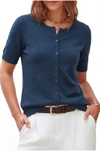 Arach&Cloz Women's Wool Blend Cropped Lightweight Short Sleeve Business Casual Cardigan Tops | Amazon (US)