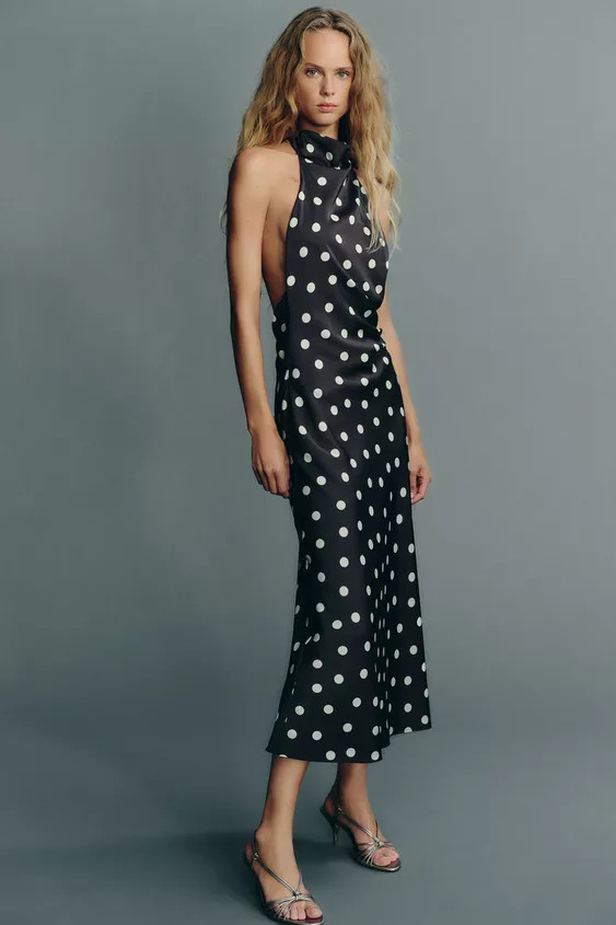 POLKA DOT SATIN MIDI DRESS | Zara UK