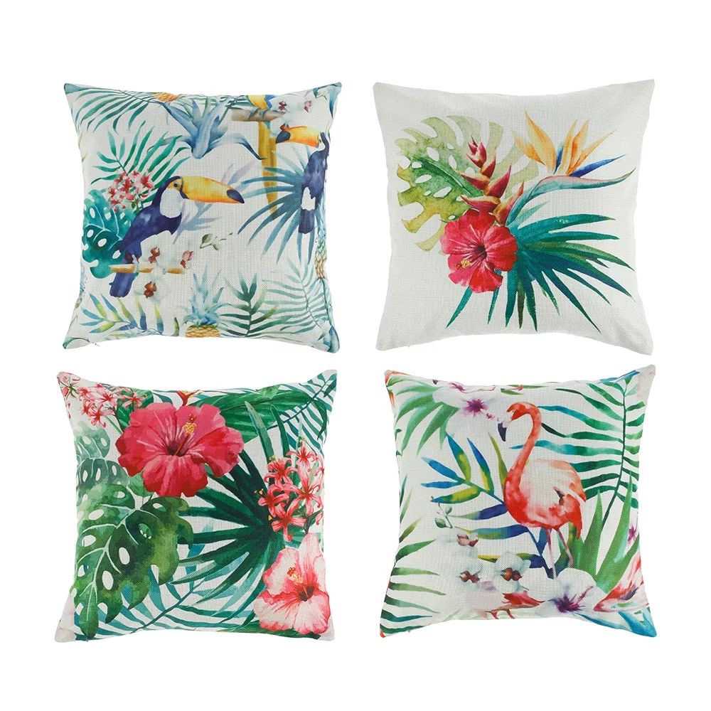 Decorative Throw Pillow Covers set of 4 Pack Pillow Covers Tropical Plants Cushion Cover Canvas C... | Walmart (US)