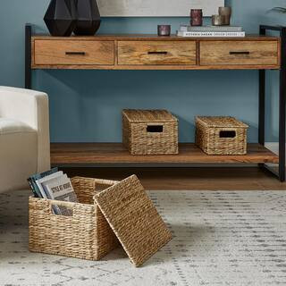 StyleWell Rectangular Bulrush Lidded Storage Basket (Set of 3) THD-42566811 - The Home Depot | The Home Depot