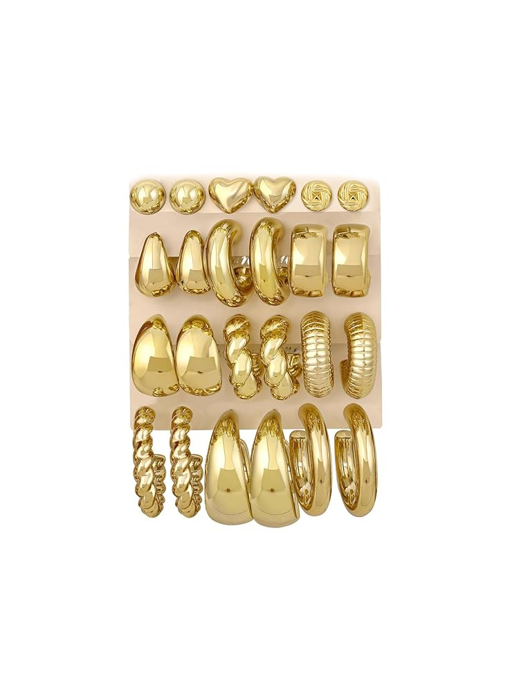 12 Pairs Chunky Gold Hoop Earrings for Women Trendy, Gold Plated Lightweight Hypoallergenic Stack... | Amazon (US)