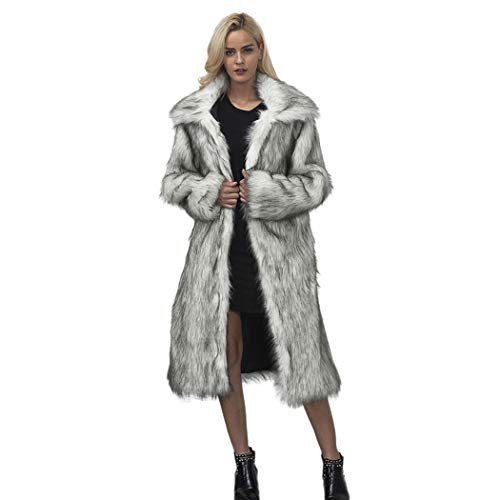 RomanticDesign Women's Long Lapel Faux fur Jacket Shaggy Coat Warm Outerwear Cardigan Grey US 6 | Amazon (US)