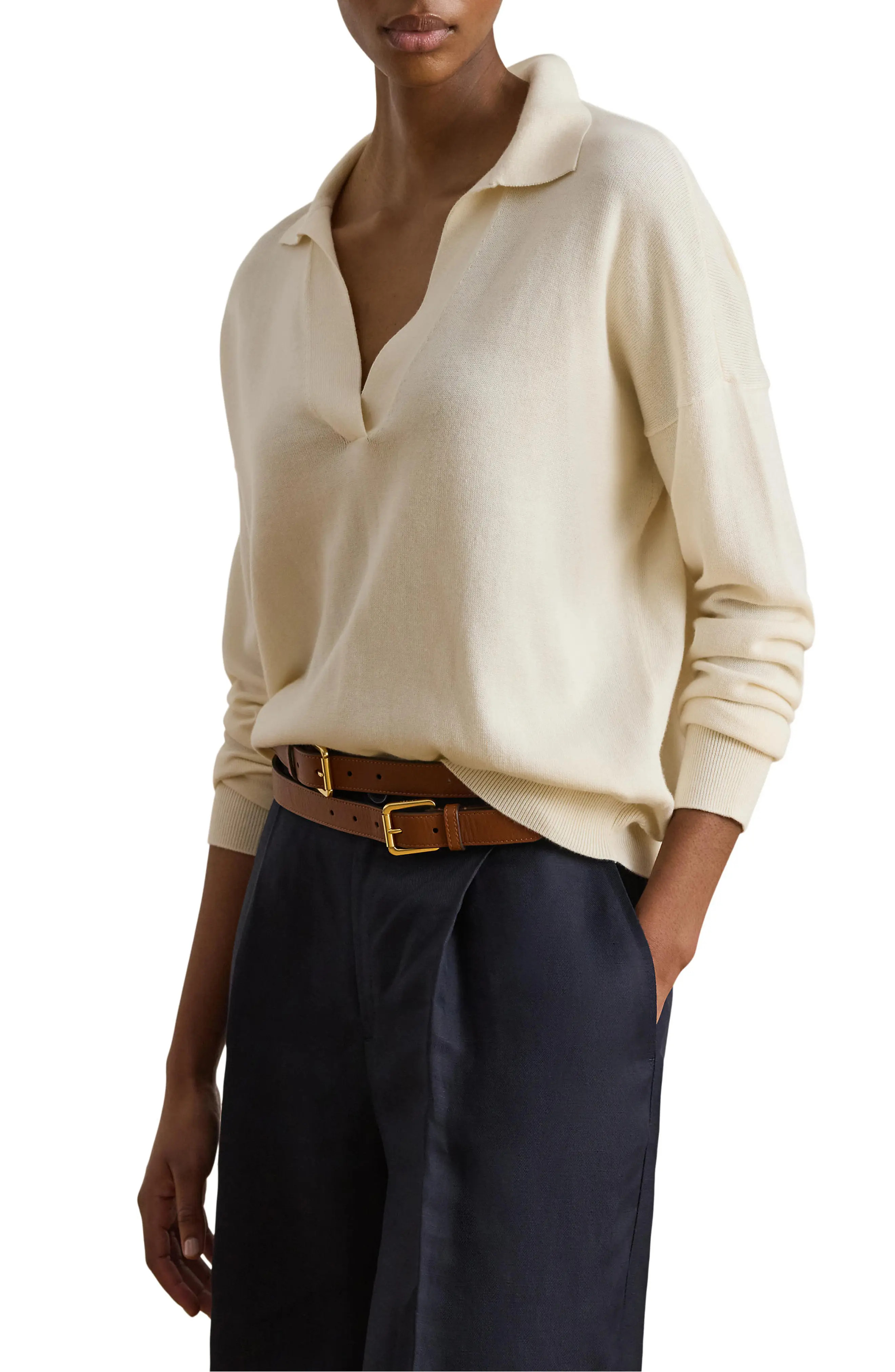 Relaxed Fit Cotton & Modal Polo Sweater (Women) | Nordstrom | Nordstrom