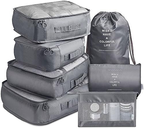 Packing Cubes VAGREEZ 7 Pcs Travel Luggage Packing Organizers Set with Toiletry Bag (Gray) | Amazon (US)