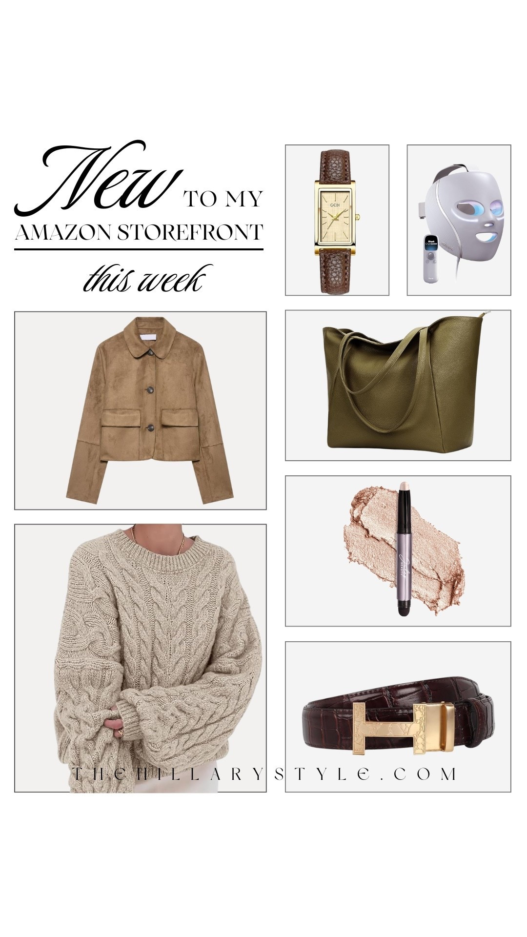 ✨ Just In – New Amazon Arrivals ✨
This week’s latest drops are giving cozy meets luxe. Think: a viral LED face mask for glowing skin, a shimmer eyeshadow stick with 53K+ reviews, and a cropped suede bomber jacket that’s trending for fall. Add in classic accessories — like vintage-inspired watches, sleek leather belts, oversized totes, and chunky cable-knit sweaters — and your wardrobe (and self-care routine) just got a major upgrade.

#LTKSeasonal #LTKOver40 #LTKStyleTip