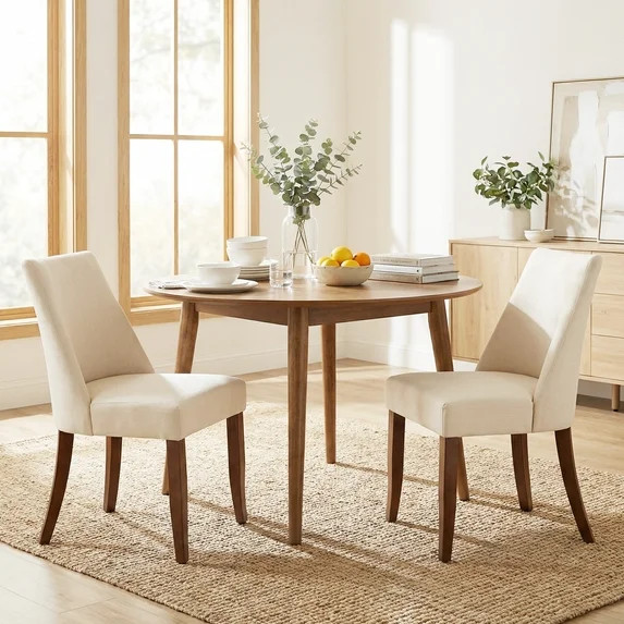 EOP Upholstered Dining Chairs Set of 2, Mid Century Modern Fabric Side Chairs with Solid Wood Leg... | Walmart (US)