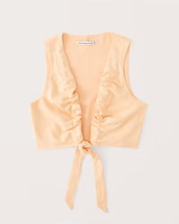 Women's Cropped Tie-Front Linen-Blend Top | Women's Tops | Abercrombie.com | Abercrombie & Fitch (US)