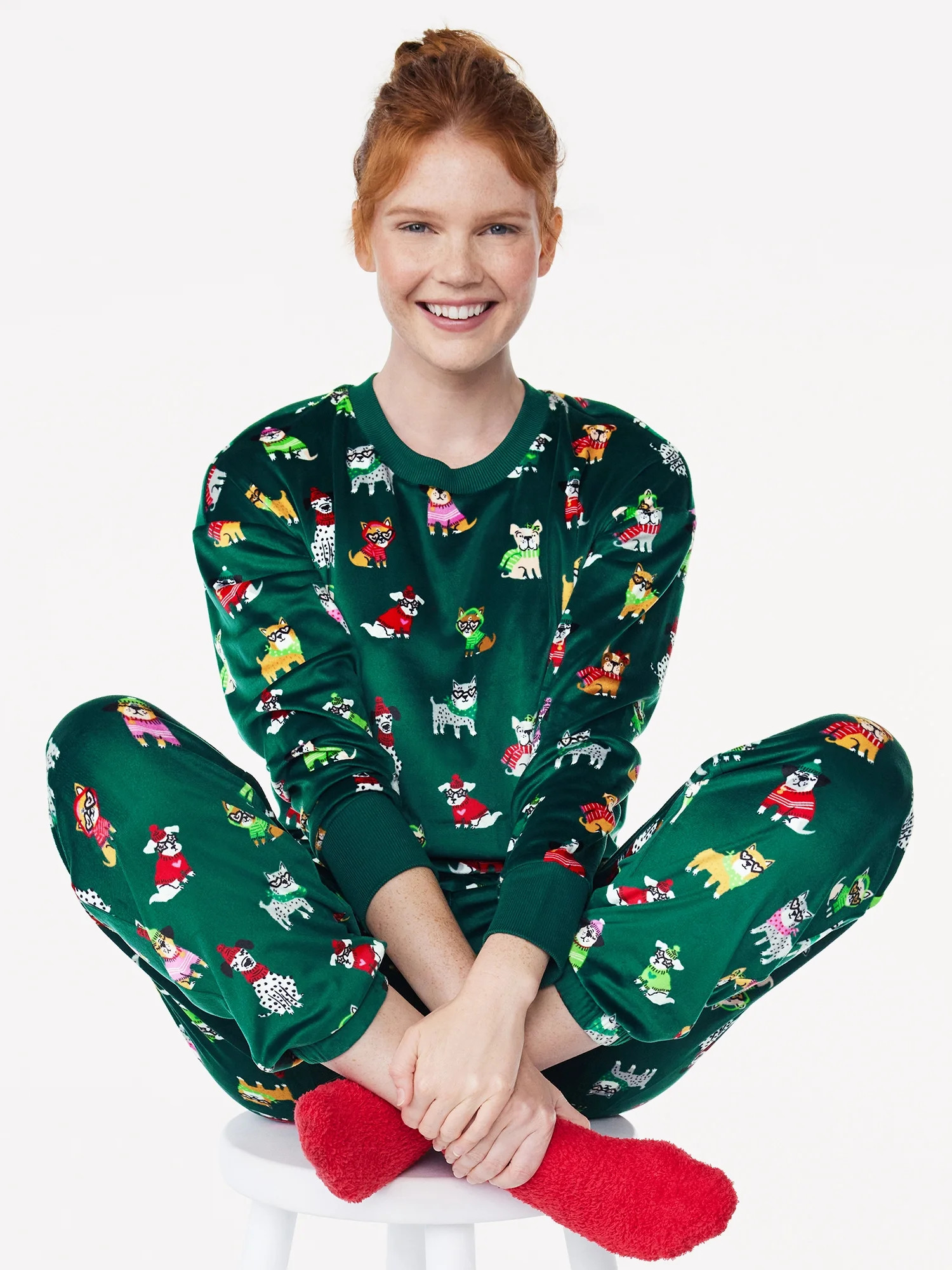 Joyspun Women's Stretch Velour Top and Pants Pajama Set with Socks, 3-Piece, Sizes S to 3X | Walmart (US)