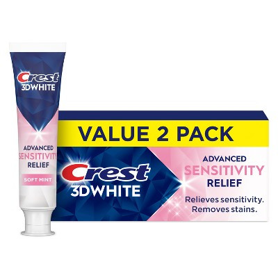 Crest 3D White Advanced Sensitivity Relief Fluoride Toothpaste - Mint - 3.3oz/2pk: Mint Flavor, Potassium Nitrate, Triclosan-Free | Target