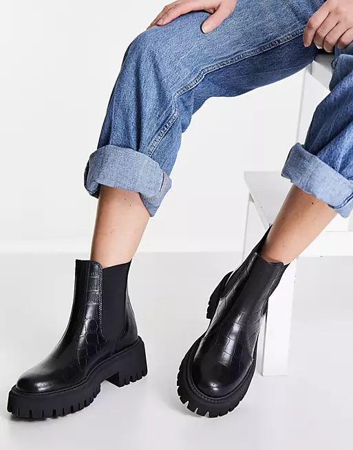 schuh Avelina leather chunky chelsea boots in black | ASOS (Global)
