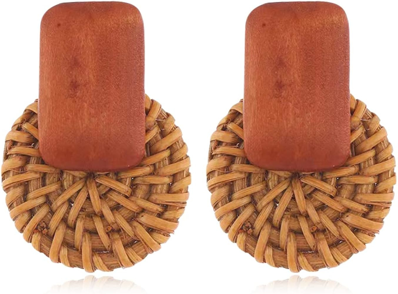 Bohemian Handmade Lightweight Rattan Circle Round Dangle Drop Earrings Vintage Geometric Statemen... | Amazon (US)