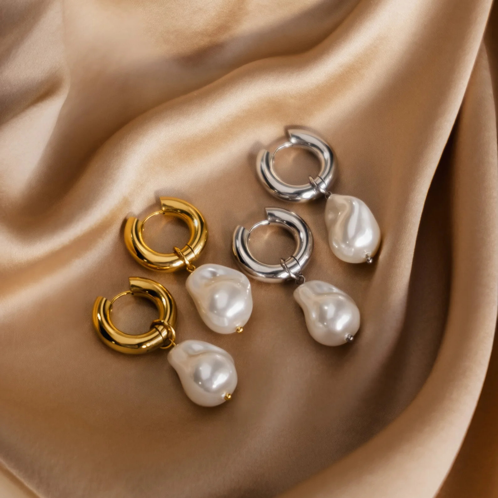 Chunky Baroque Pearl Drop Hoop Earrings | Caitlyn Minimalist | Caitlyn Minimalist
