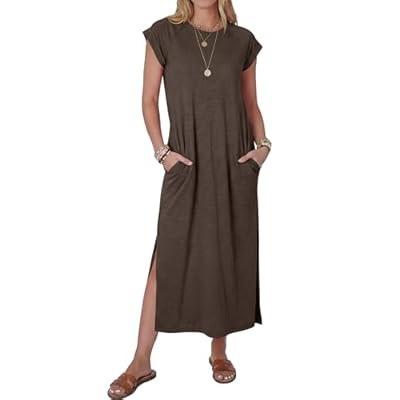 ANRABESS Women Summer Maxi Dress 2026 Casual Loose Cap Sleeve Crewneck Split Beach Va… | Amazon (US)