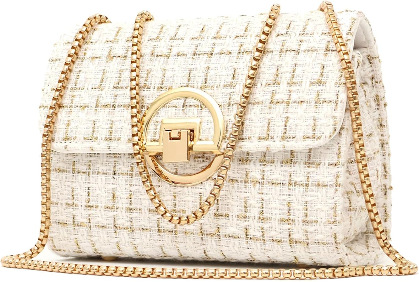 Women Tweed Small Shoulder Bag Handbag and Purse Fashion Ladies Chain Quilted Crossbody Bag Eveni... | Amazon (US)