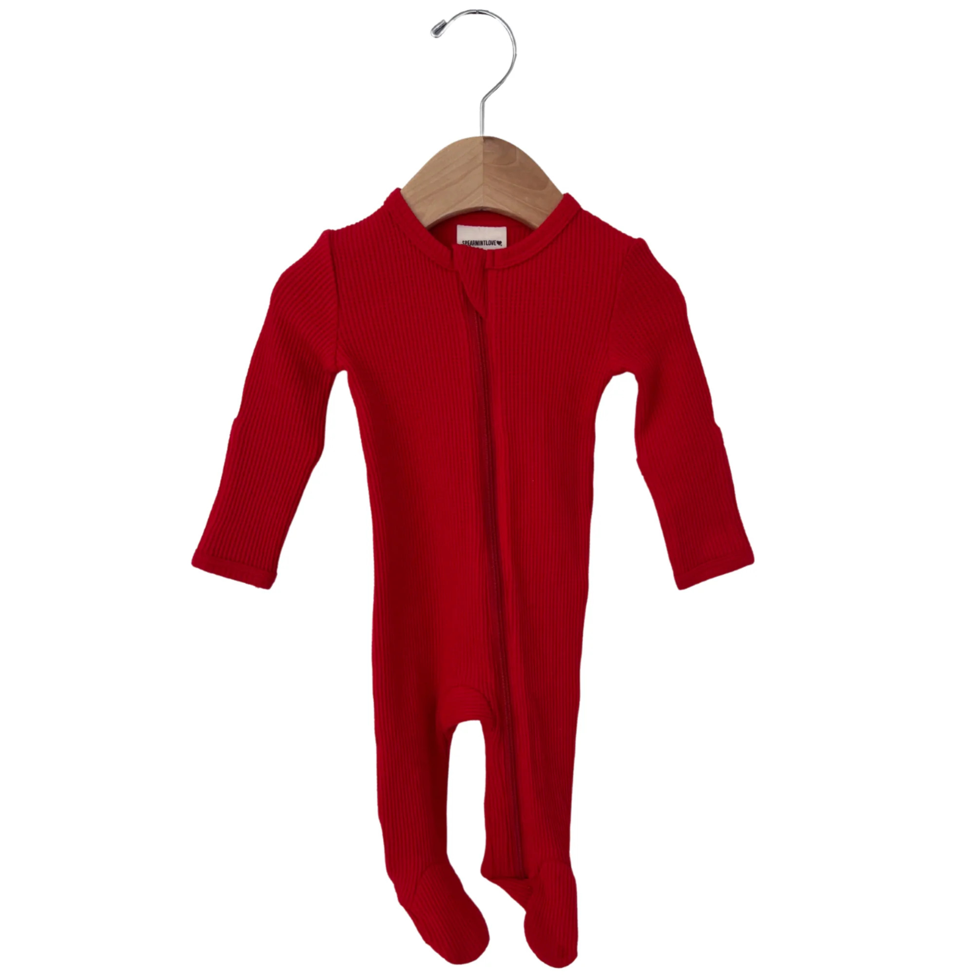 Organic Waffle Basic Zip Footie, Red | SpearmintLOVE
