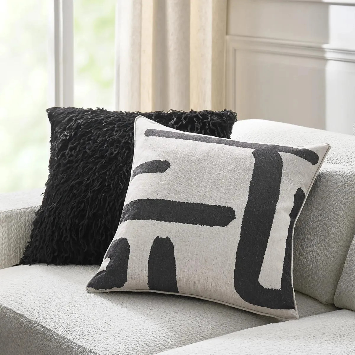 Pluma Faux Feather Pillow 22" - Black | Z Gallerie