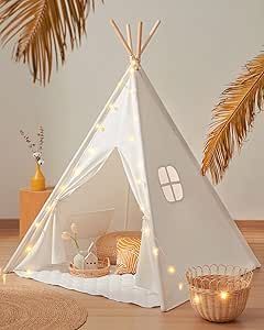 Tiny Land Teepee Tent for Kids Indoor Tent with Mat & Lights, Kids Teepee Tent with Carry Bag, Pl... | Amazon (US)