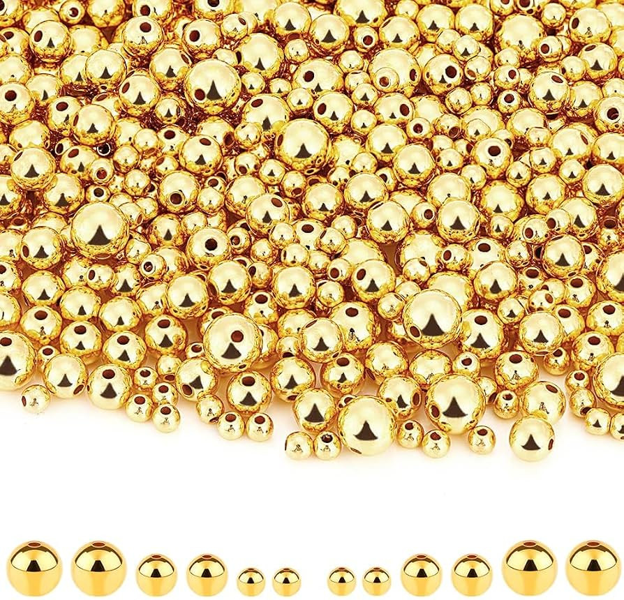DECYOOL 1200Pcs 4mm 6mm 8mm Gold Round Beads for Spacer Bracelet Making | Amazon (US)