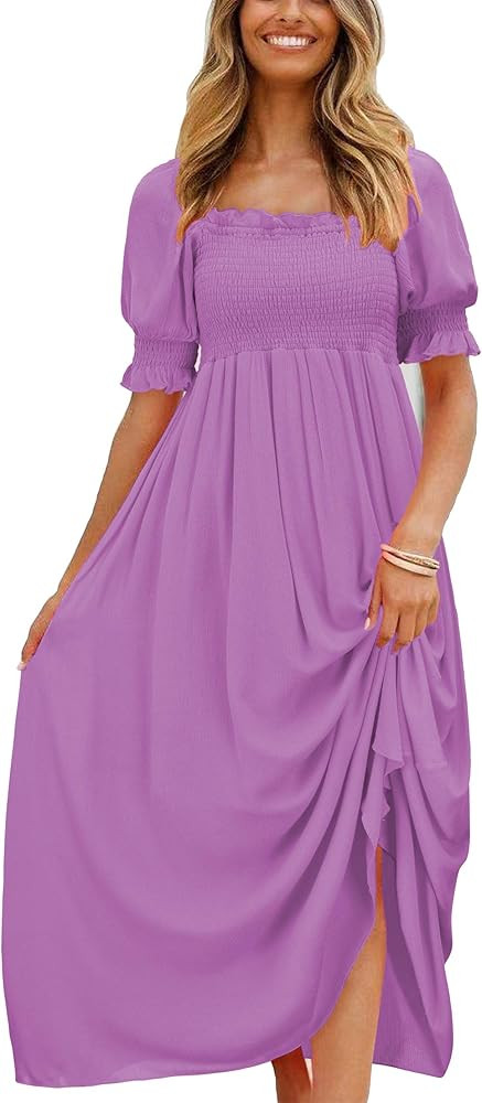 UIMLK Women's Vintage Flowy Boho Midi with Puff Sleeve Ruffled Long Cottage Peasant Off The Shoul... | Amazon (US)