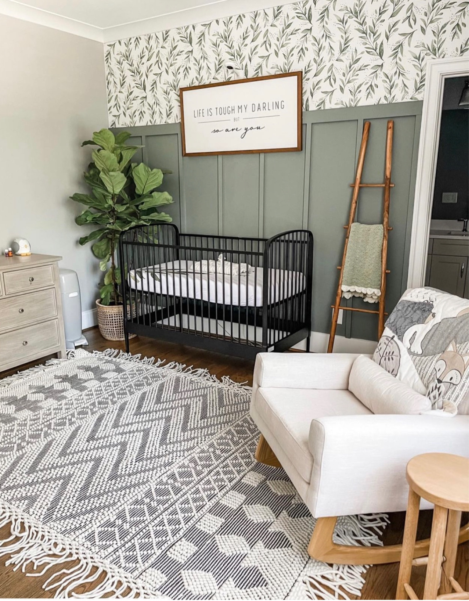 Baby nursery | nursery | baby room \ gender neutral | neural baby room | natural and neutral baby room | organic baby room | nursery ideas | green walls | green nursery | green paint | black crib | crib | baby crib | baby furniture | newborn | newborn room | toddler room | baby girl room | baby boy room 

#LTKbaby #LTKhome #LTKfamily