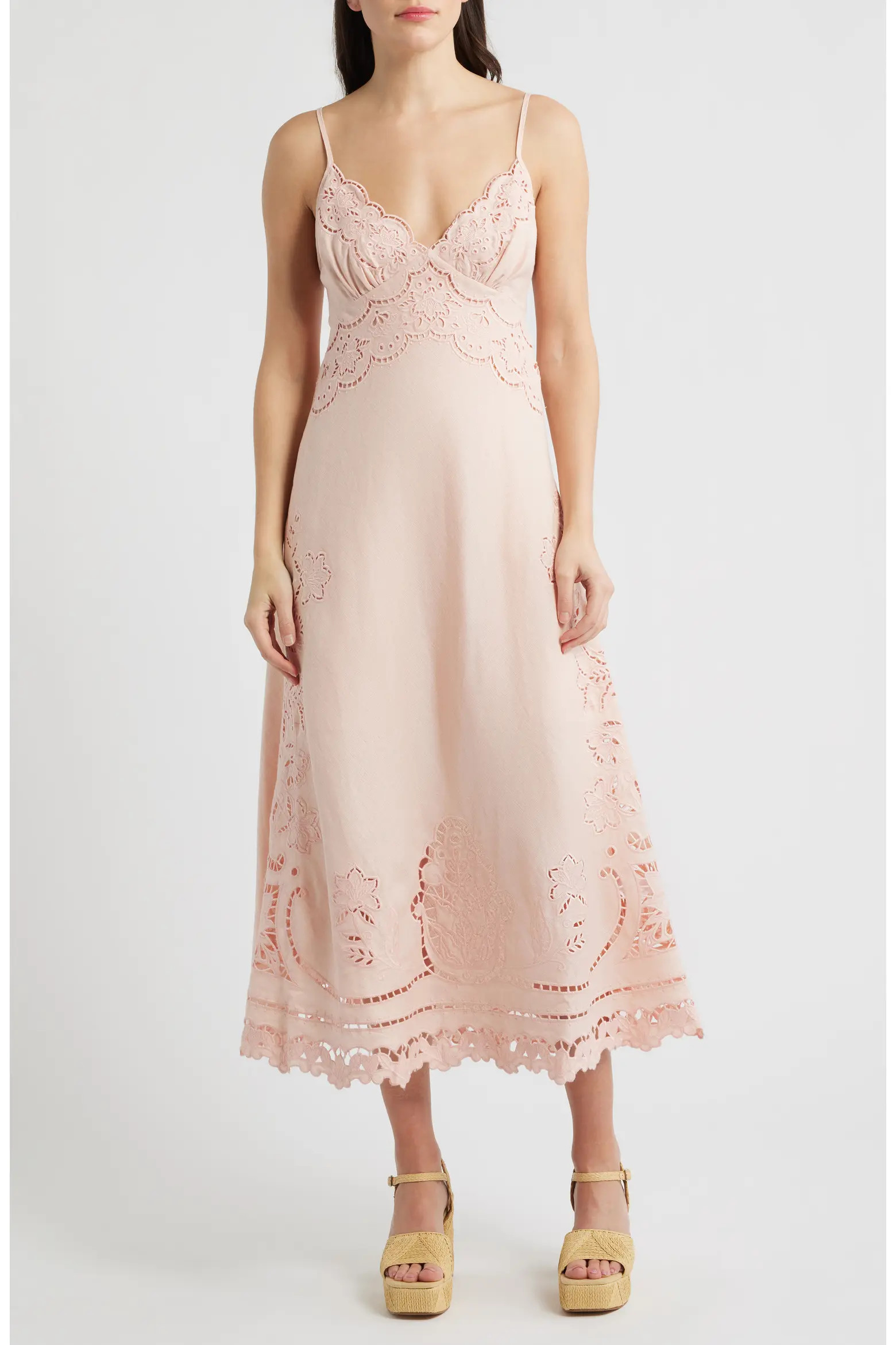 Richelieu Floral Embroidery Linen Slipdress (Women) | Nordstrom | Nordstrom