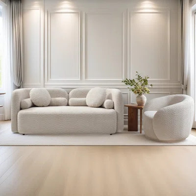 Modern Upholstered Boucle 2-piece Sofa Set, 3-seater With 360° Swivel Chair | Wayfair North America