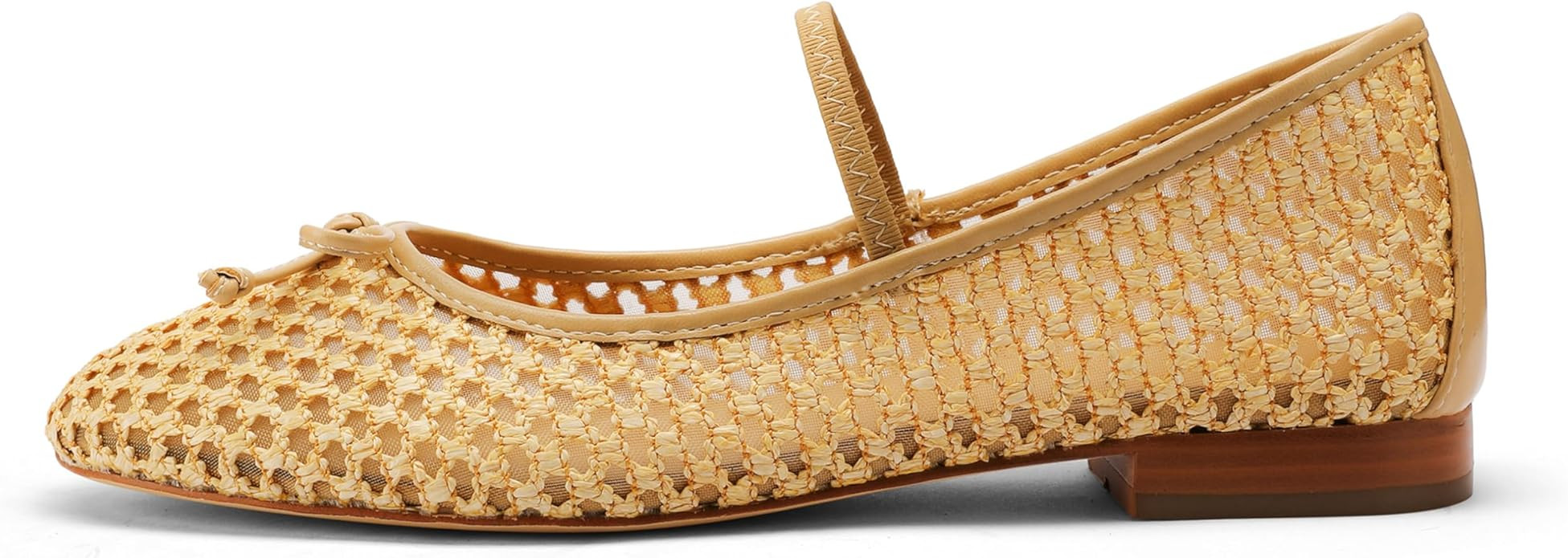 Woven Flats for Women Breathable Mesh Ballet Flats with Cute Bows, Dressy Fishnet Shoes with Roun... | Amazon (US)