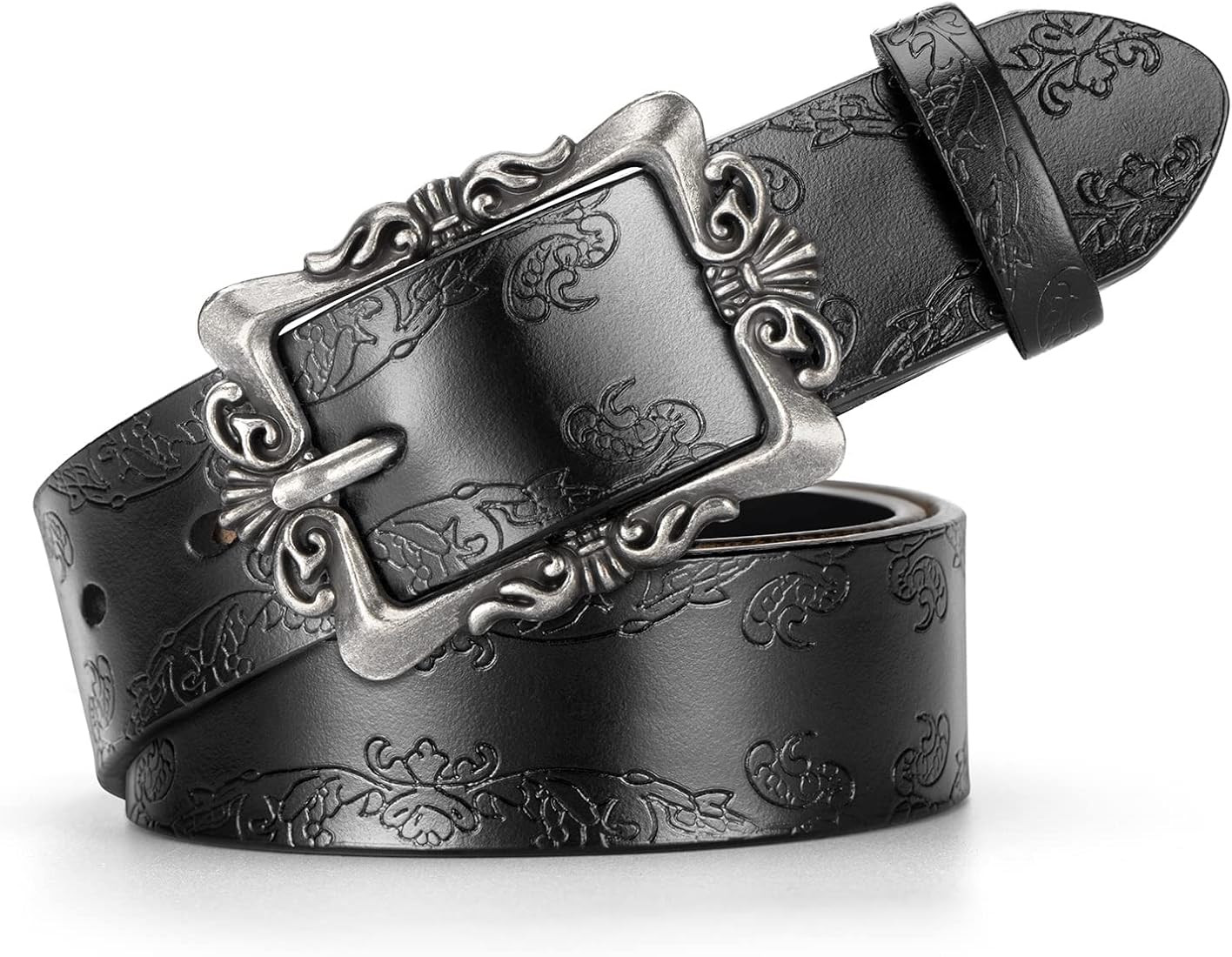 Womens Black Leather Belt Ladies Western Thick Genuine Leather Wide Belts for Jeans Pants Casual | Amazon (US)