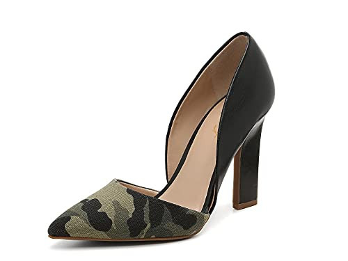 FOWT Women Classic Camouflage Pumps Pointed Toe High Heel Stiletto Pumps Shoes Cutout Design Two Toned Daily Dress Work Girls Shoes Size 4 US | Amazon (US)