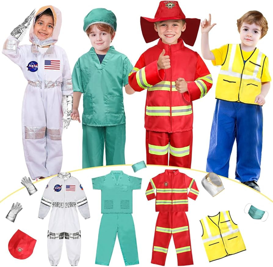 LOYO Kids Role Play Dress Up Clothes for 3-8 Years Old Play, 4 Sets Astronaut/Doctor/Fireman/Cons... | Amazon (US)