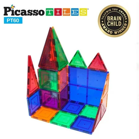 Picasso Tiles PT60 60 Piece Clear 3D Magnetic Building Blocks Tiles Set | Walmart (US)