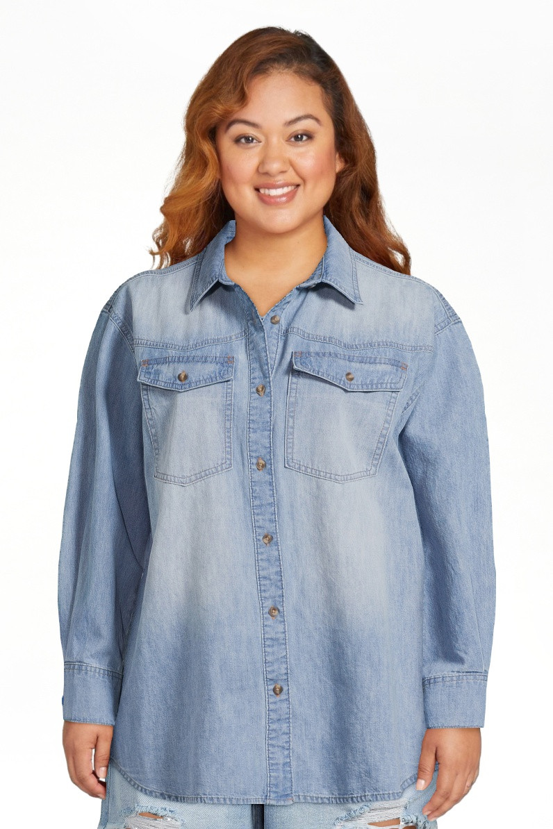 Sofia Jeans Women's and Women's Plus Sofia Oversized Boyfriend Shirt with Long Sleeves, Sizes XS-... | Walmart (US)