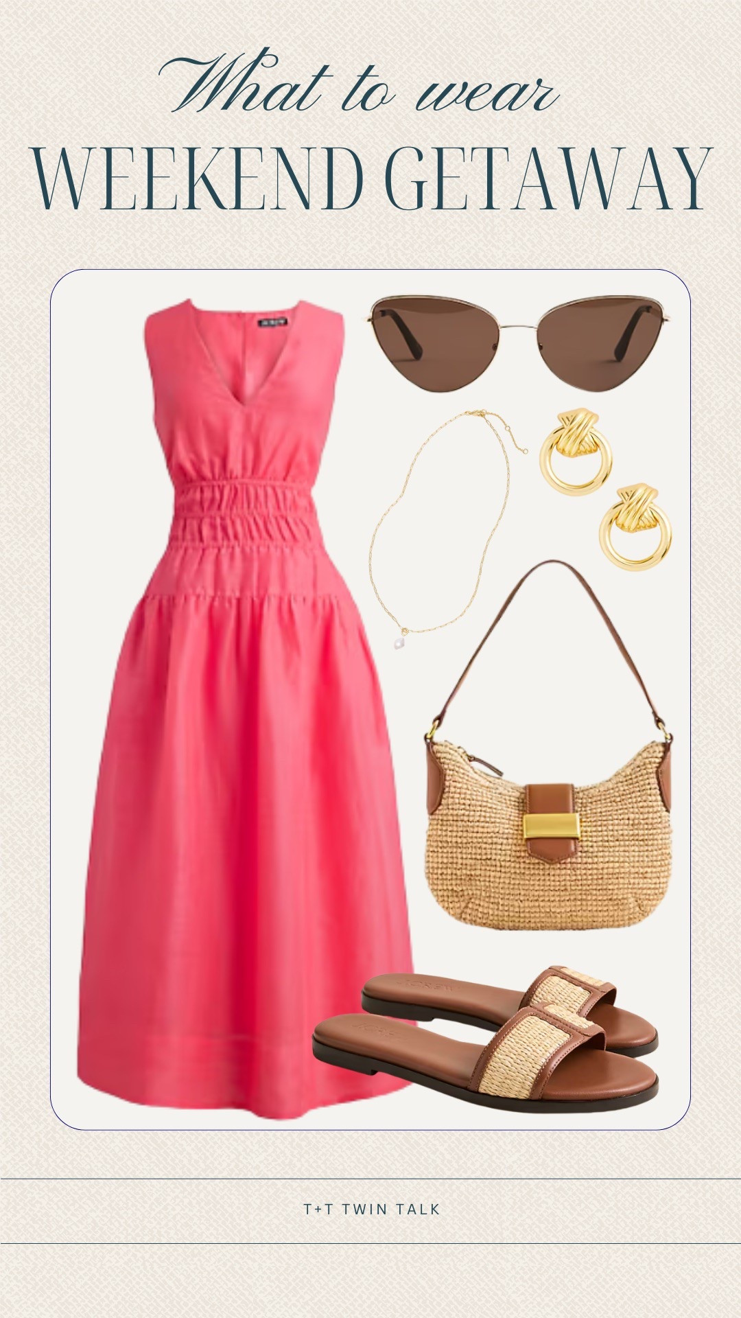 Weekend getaway outfit idea. A pink J.crew v-neck dress paired with some woven sandals for your next getaway. 

#LTKSeasonal #LTKMidsize #LTKOver40