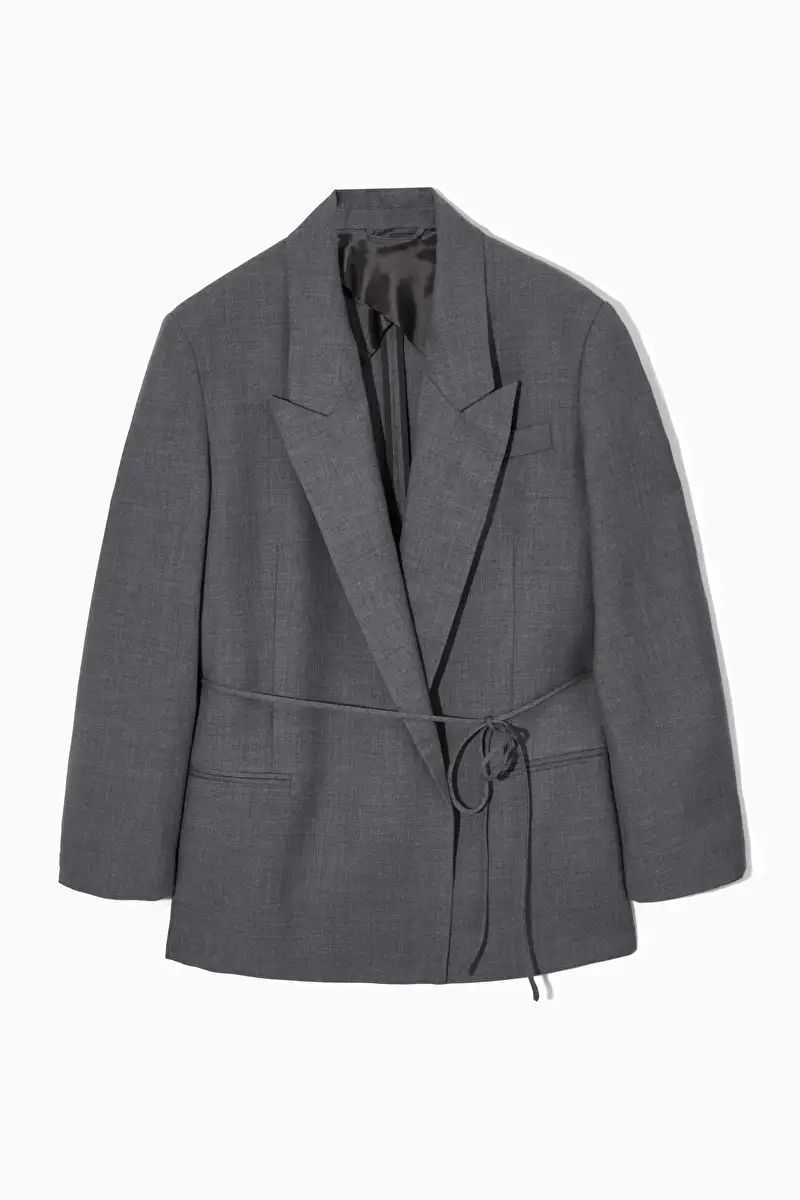 BELTED DOUBLE-BREASTED WOOL BLAZER - GREY - COS | COS UK