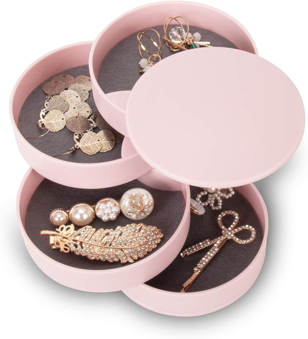 CONBOLA Jewelry Organizer, Small Jewelry Storage Box Earring Holder for Women, 5-Layer Rotating Trav | Amazon (US)