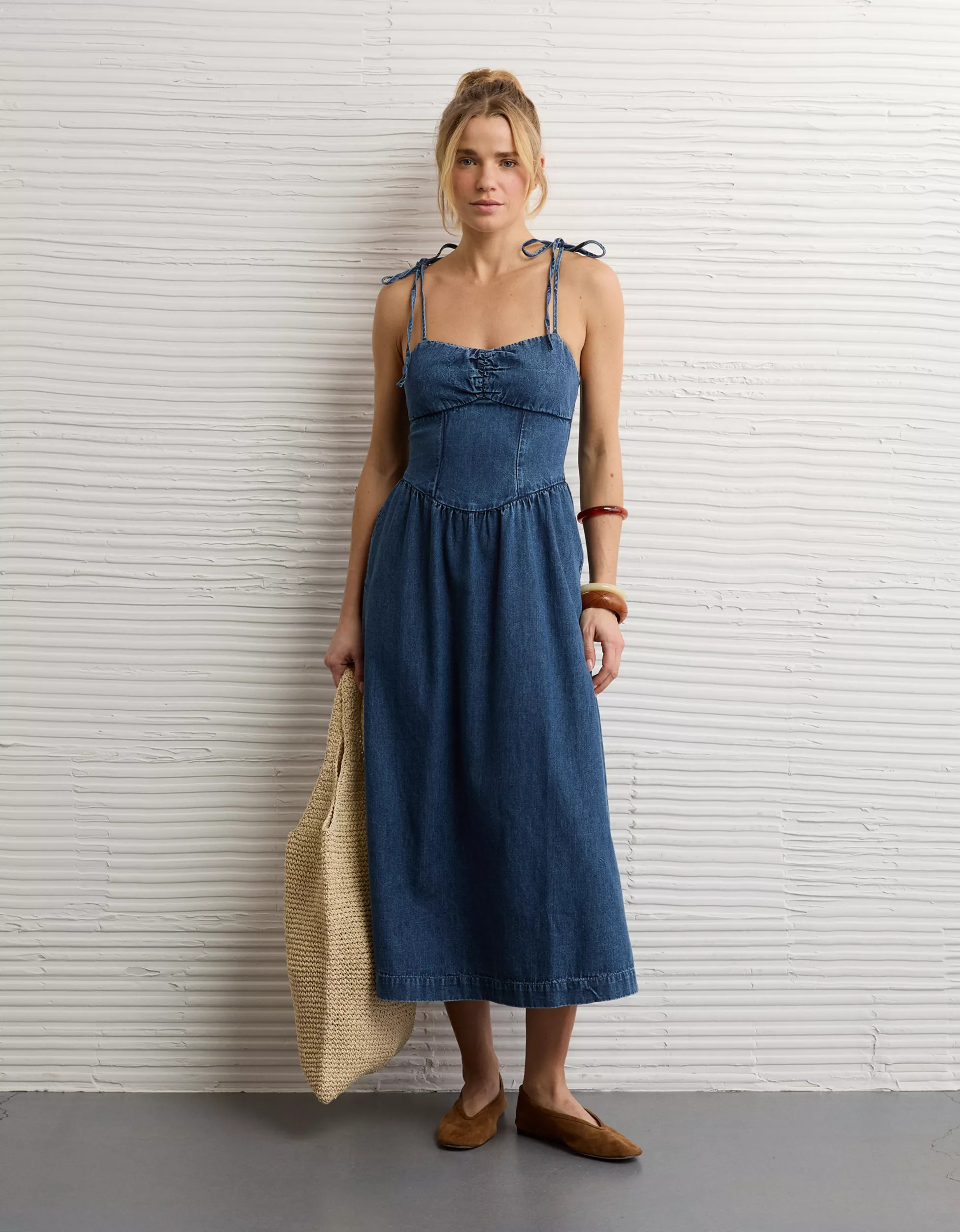 AE Sweetheart Tie-Strap Midi Dress | American Eagle Outfitters (US & CA)