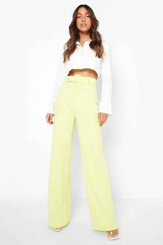 Neon Belted Wide Leg Crepe Pants | Boohoo.com (US & CA)