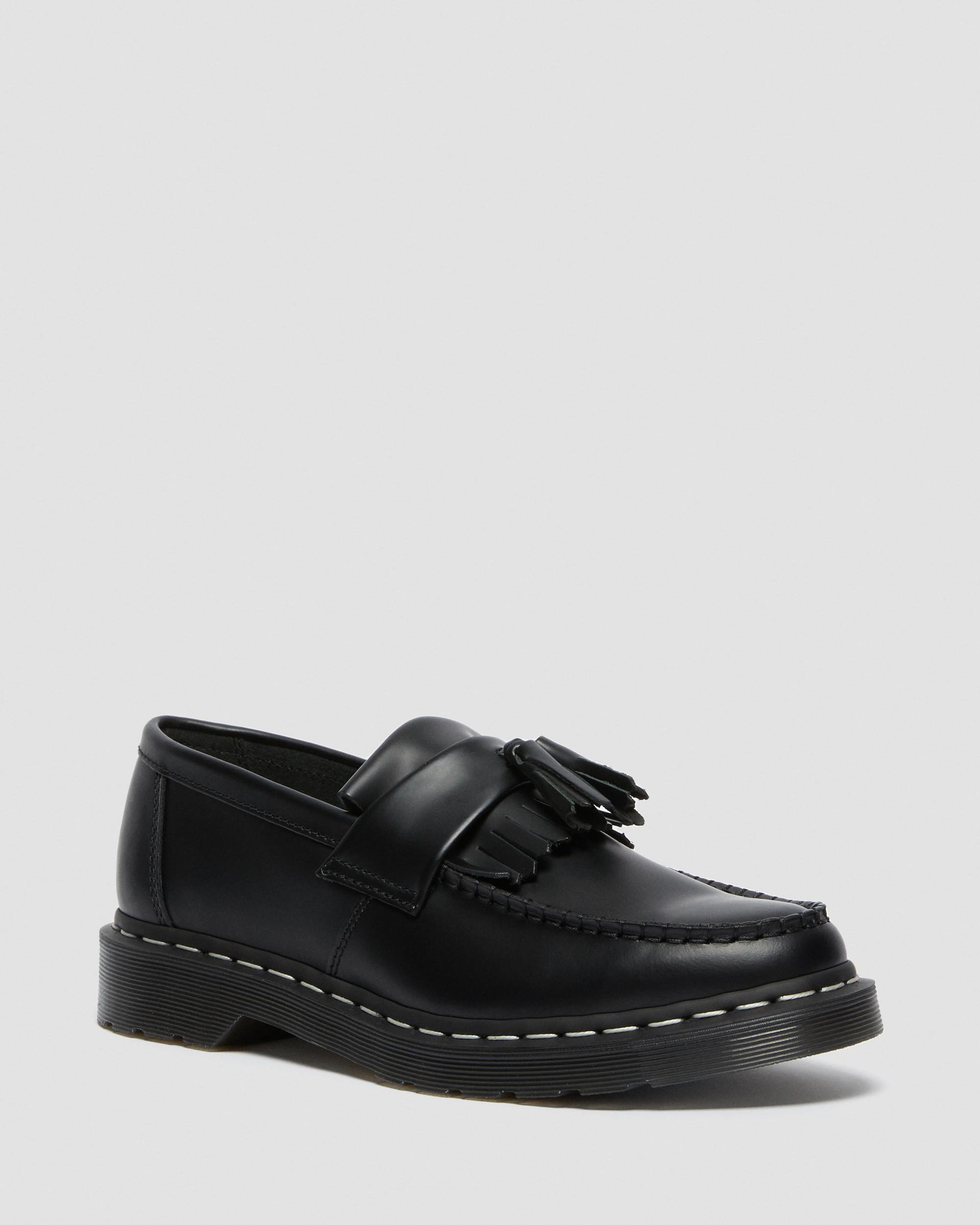 Adrian White Stitch Smooth Leather Loafers in Black | Dr. Martens | Dr. Martens